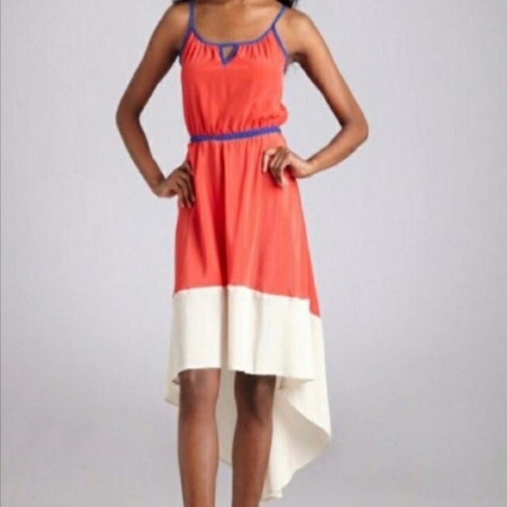 High low orange and blue dress